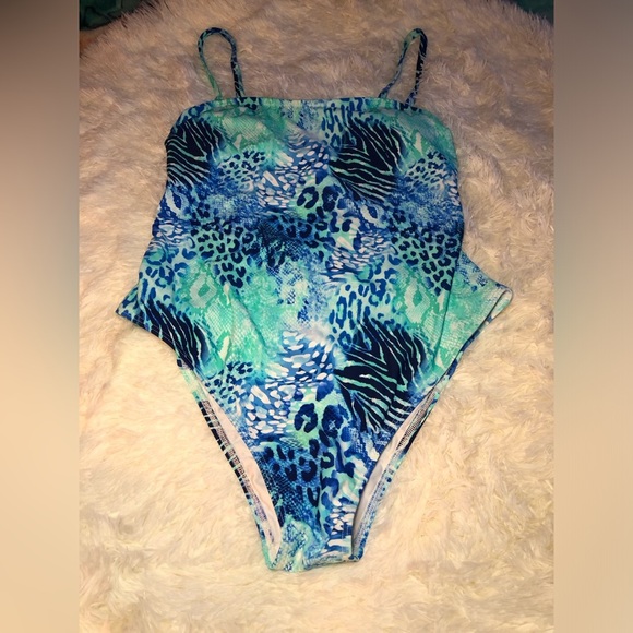 Blue and Green Animal Print Swimsuit - Picture 2 of 15